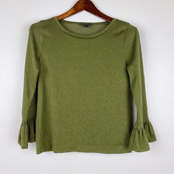 J. Crew Sparkle Metallic Ruffle Bell Sleeves Top Green Size S - Picture 1 of 8
